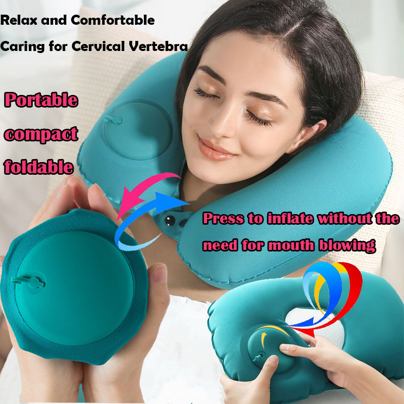 Travel Pillow Inflatable - Portable Flocking Inflatable Neck Pillow That