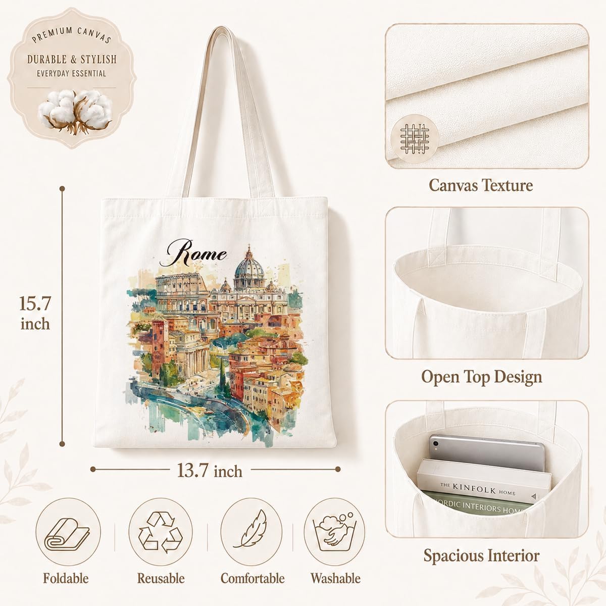 Rome Watercolor Canvas Tote Ba - Travel Accessories Italy review and price