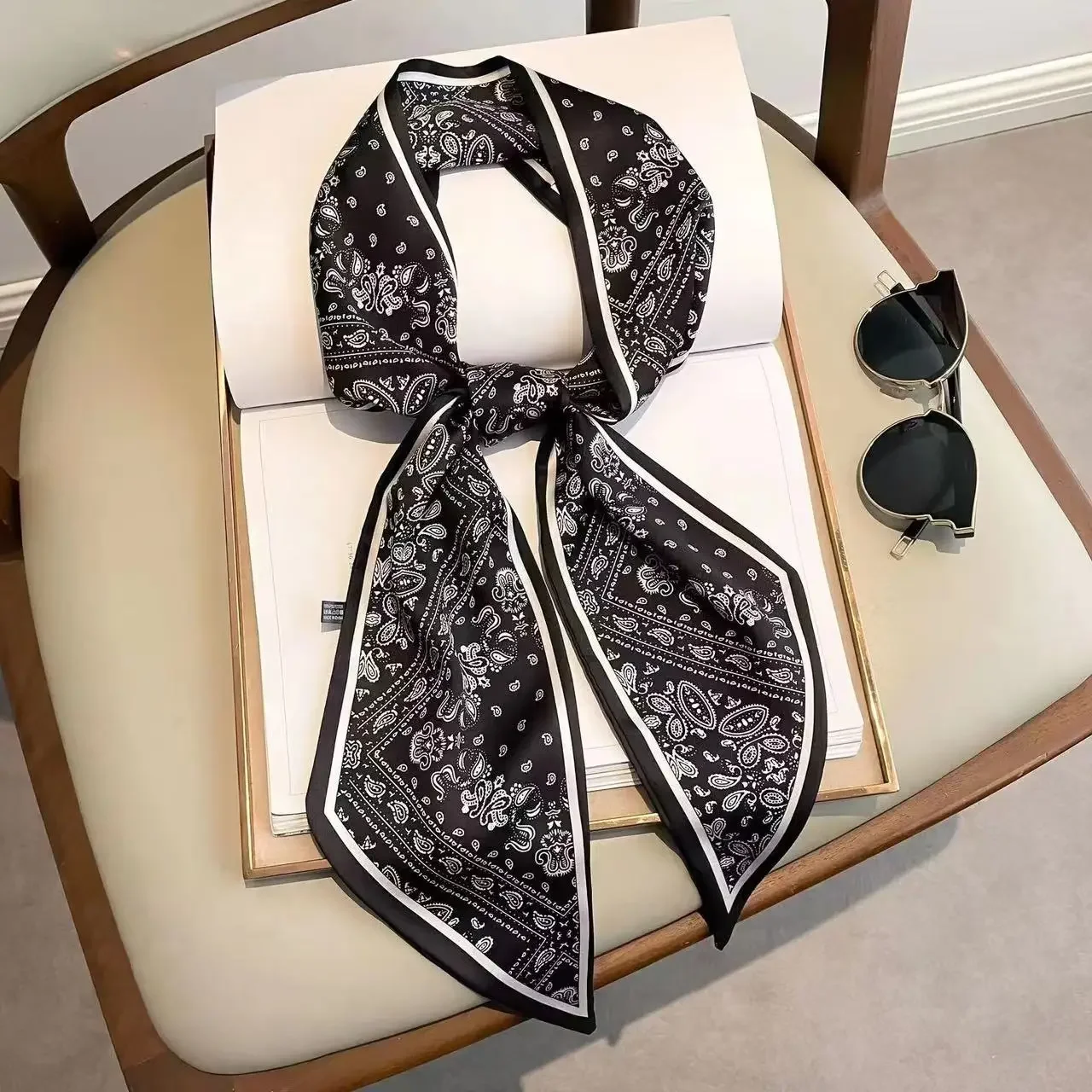 Design Print Skinny Scarf Plai - Travel Accessories Luxury Brands review and price